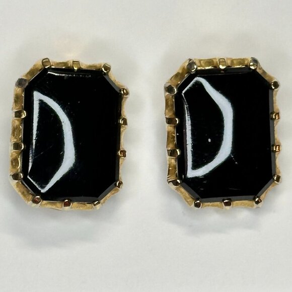 ✨ 1980’s VINTAGE NINA RICCI CLIP-ON EARRINGS - BLACK & GOLD ✨ - Picture 2 of 7